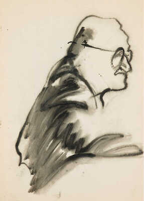 Зверев Анатолий Тимофеевич. Пожилой человек в очках (На оборотной стороне рисунок тушью «Женщина в цветастом платье»)